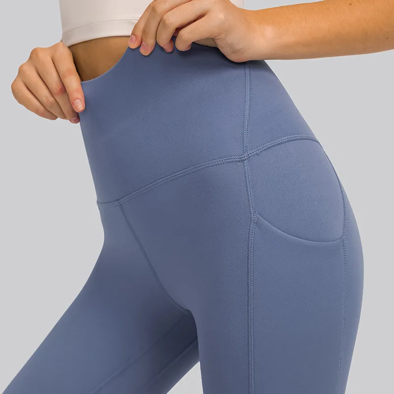 Women Sports Pants Tights High Waist Yoga Leggings Peach Side Pocket Gym Fintess Workout Trousers Comprehensive Training Jogging