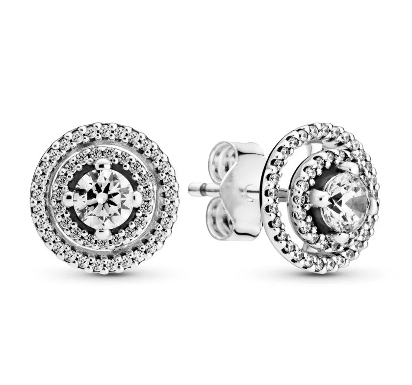 

Original Sparkling Halo With Crystal Stud Earrings For Women 925 Sterling Silver Wedding Gift Fashion Jewelry