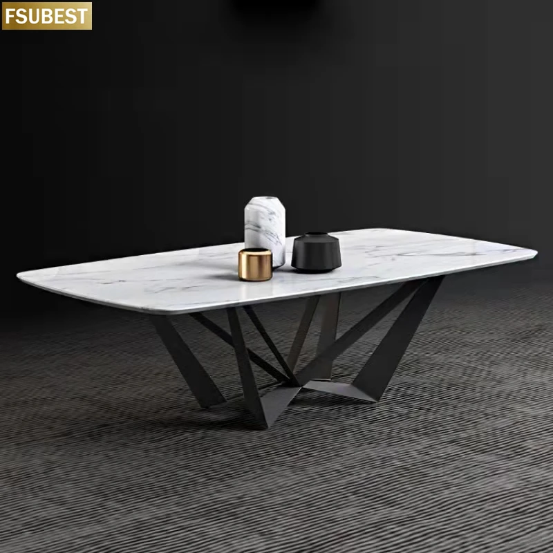 

FSUBEST Free Shipping Italian Modern Marble Dining Table With 6 Chairs Carbon Steel Frame Tables Home Furniture Mesa Jantar