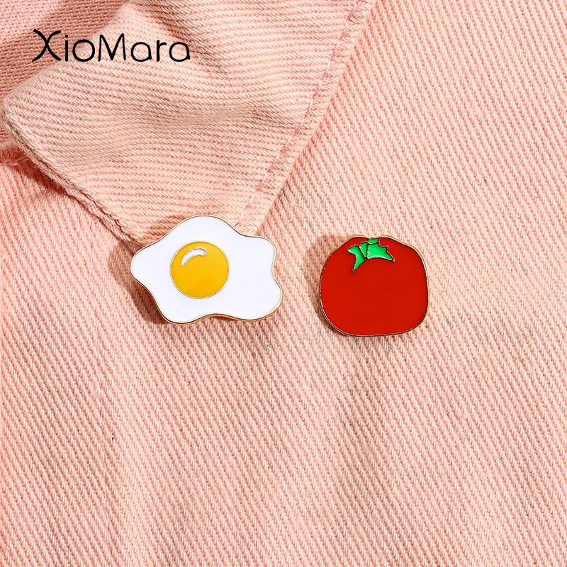 Мультяшные эмалированные булавки с изображением томатного жареного яйца милые