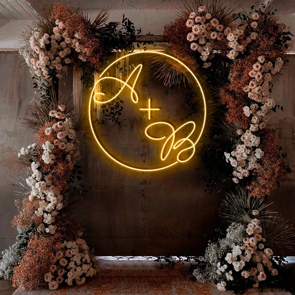 

Неоновый знак с круглыми инициалами на заказ, Свадебный неоновый знак, Свадебный декор, свадебная церемония, круглая полоса, неоновый светодиодный знак