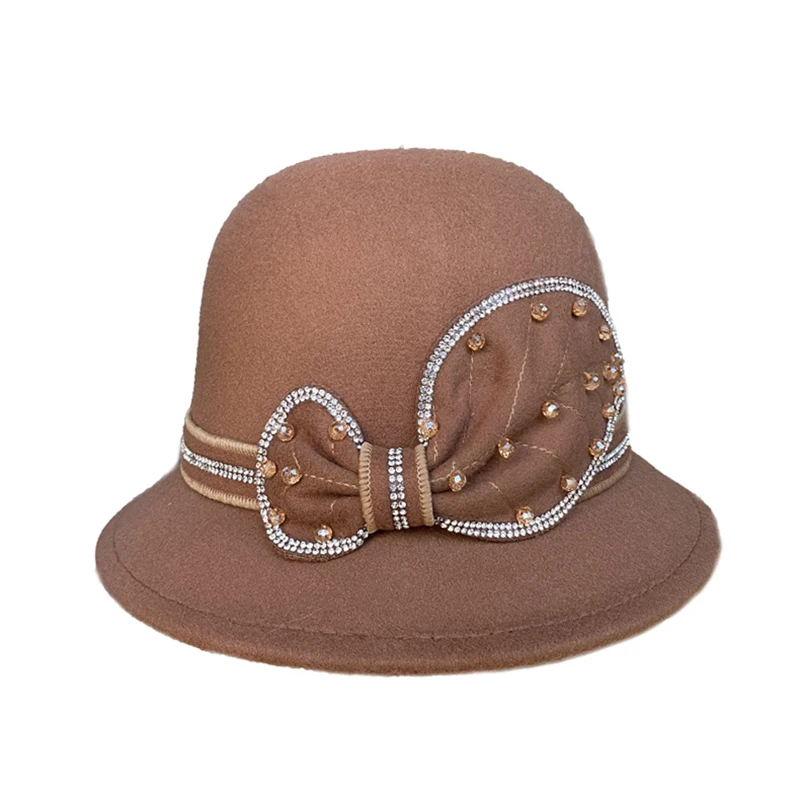 

Женская Черная шерстяная фетровая шляпа-колокол, британская шляпа с бантом, фетровые шляпы цвета хаки, голубые мягкие шляпы