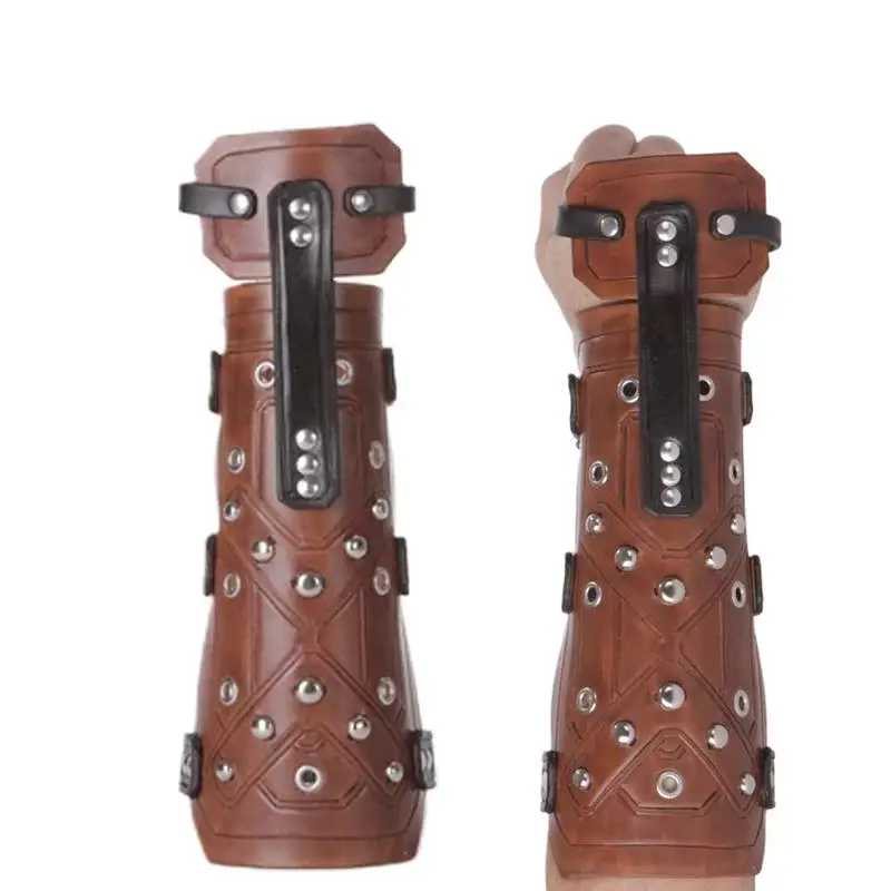 

Men Leather Arm Warmers Lace-Up Gauntlet Wristband Wide Bracer Protective Arm Armor Cuff Adjustable Buckle Steampunk Cosplay
