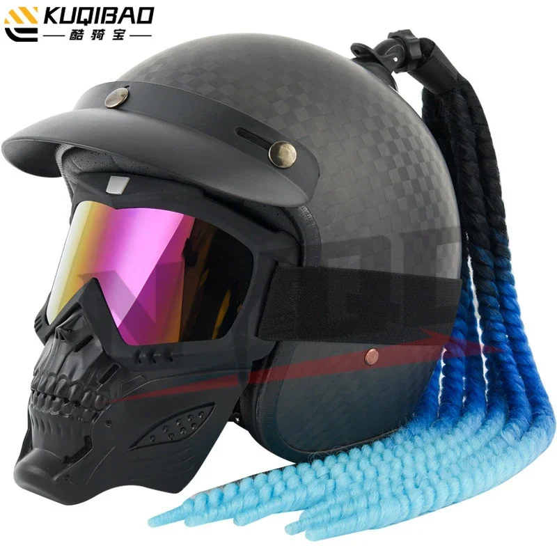 Kuqibao мотоциклетный шлем из углеродного волокна в стиле ретро для мужчин и женщин