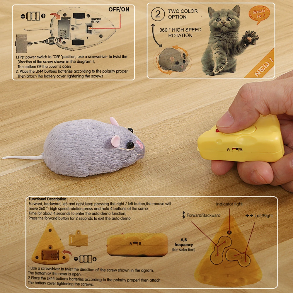 

Беспроводная электронная крыса с дистанционным управлением, плюшевая мышь с дистанционным управлением, игрушки с эмуляцией горячего флоки...