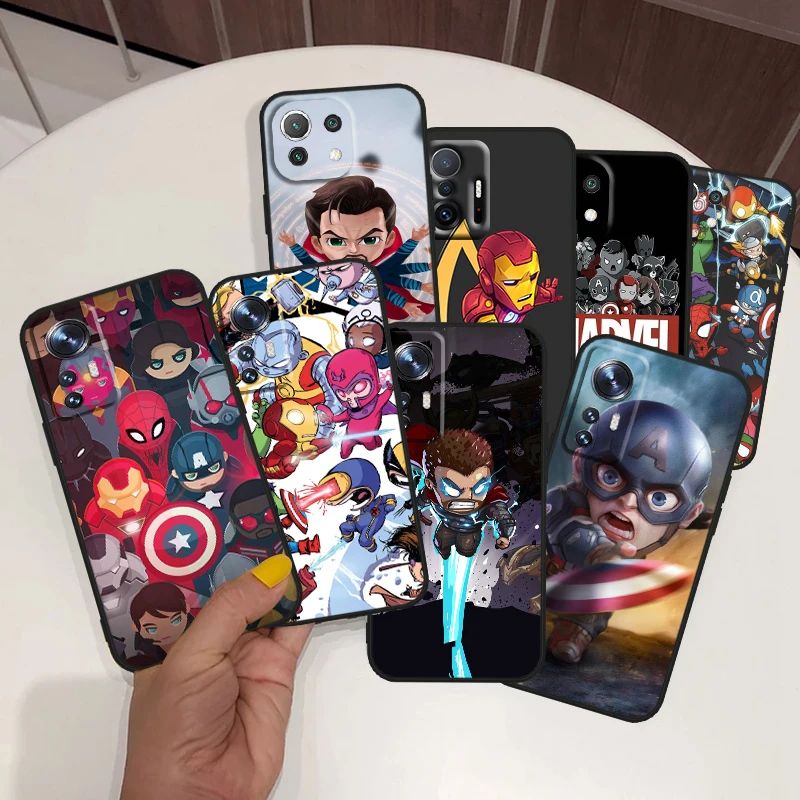 

Marvel Cartoon Heros For Xiaomi Mi 12 12T 11 10 11T 10T 9T 9 Note 10 Ultra Pro Lite TPU Soft Silicone Black Phone Case
