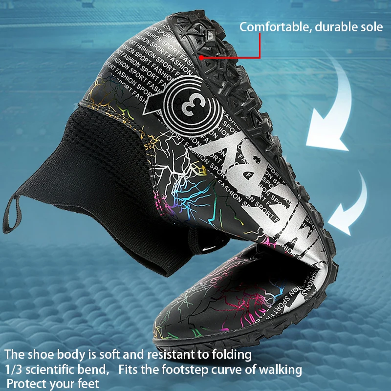 Plus Size Football Boots Man's High Ankle Outdoor Lawn Sneakers Cleats Long Spikes Teenager Soccer Shoes For Kids EUR 31-49#