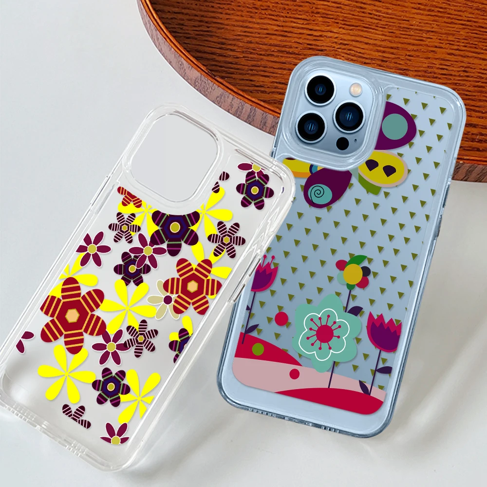 

Flower Floral Clear Phone Case for iPhone 14 13 12 11 Pro Max Mini XS XR X Protection Back Cover for iPhone14ProMax Coque Fundas