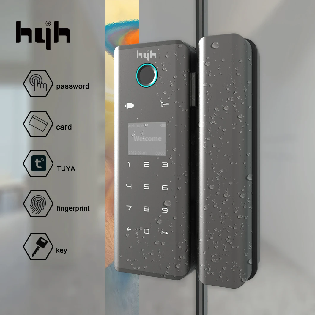 

hyh Tuya Smart Door Lock Digital Smart Lock with Biometric Fingerprint Card Passcode Key for Showroom Office Glass Door