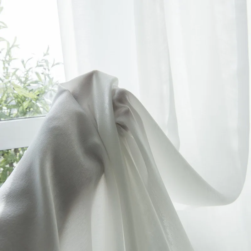 

Light-transmitting Solid Color Velvet Curtains Curtains White Ice Silk Chiffon Gauze Balcony Bay Window Bedroom Living Room