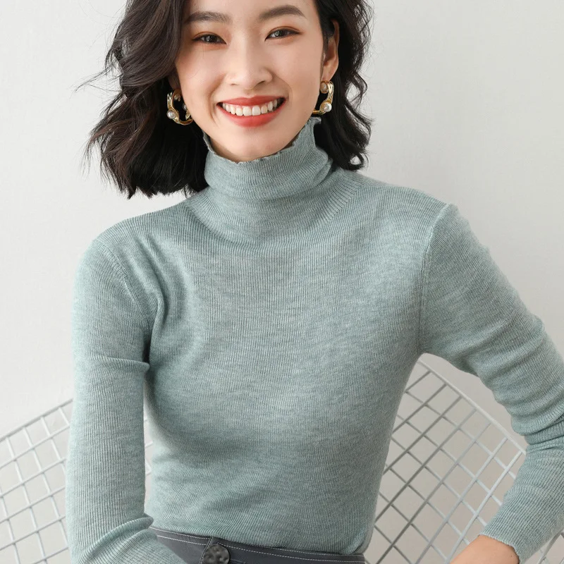 

Новинка 2022, шерстяной объемный Однотонный свитер с высоким воротником на осень и зиму 70%, яркие шерстяные свитера, пуловер с длинным рукавом,...