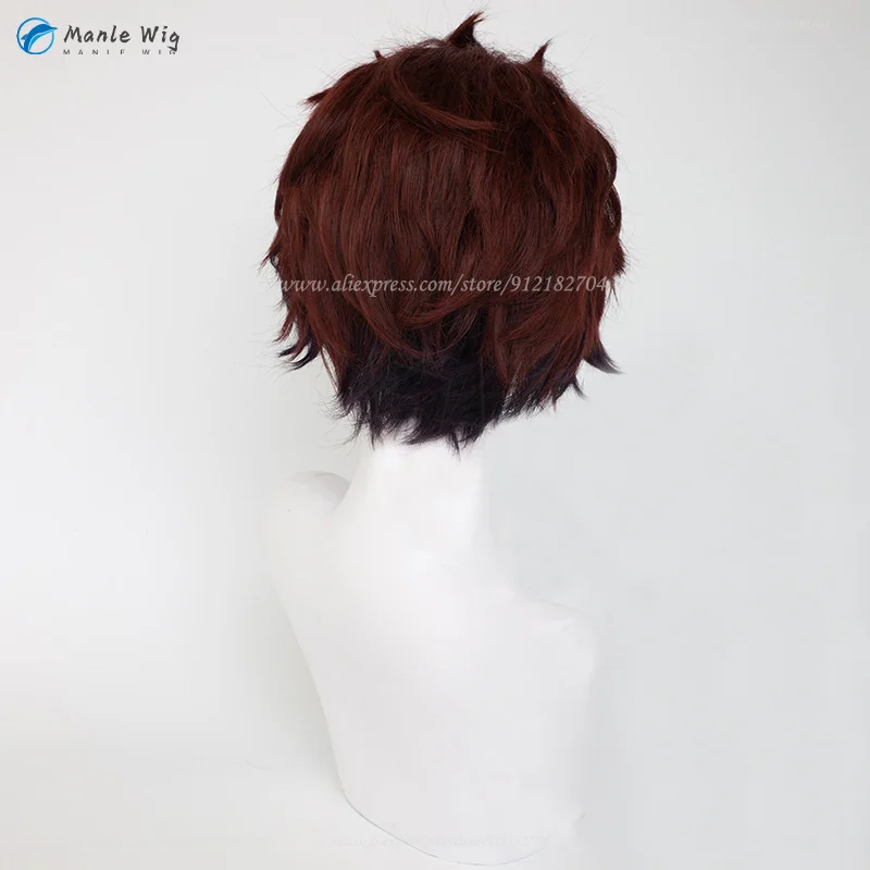 Парик для косплея Kamado Tanjirou термостойкий из синтетических волос с шапочкой