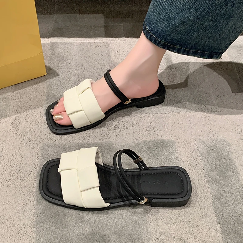 

Low Slippers Casual Shoes Slides Summer Clogs Woman Pantofle Luxury Flat Beach 2023 Rubber Fashion Rome Basic PU Female Shoes Sl