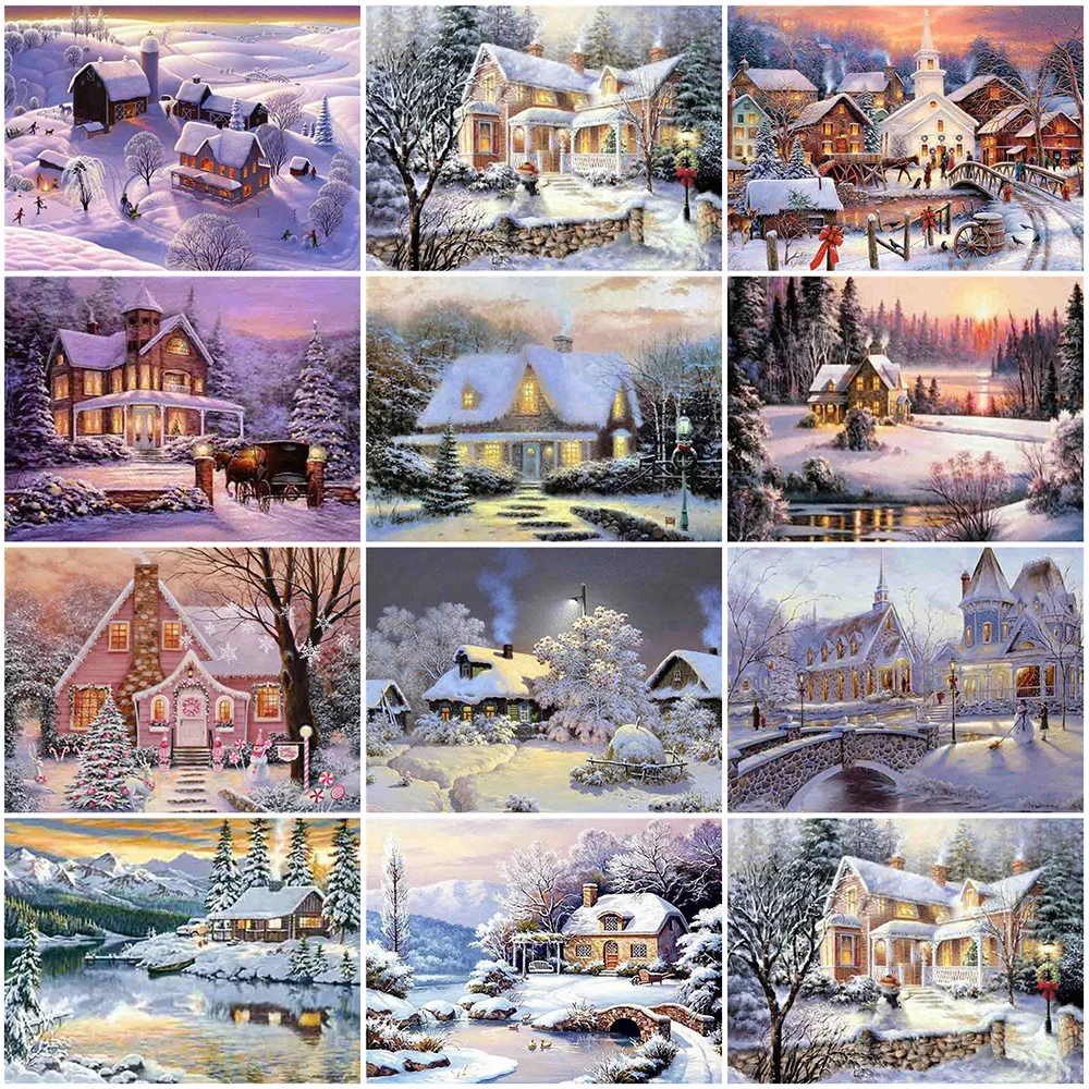 

5D DIY Diamond Embroidery Winter House Diamond Painting Full Round Landscape Picture Of Rhinestones diamond painting