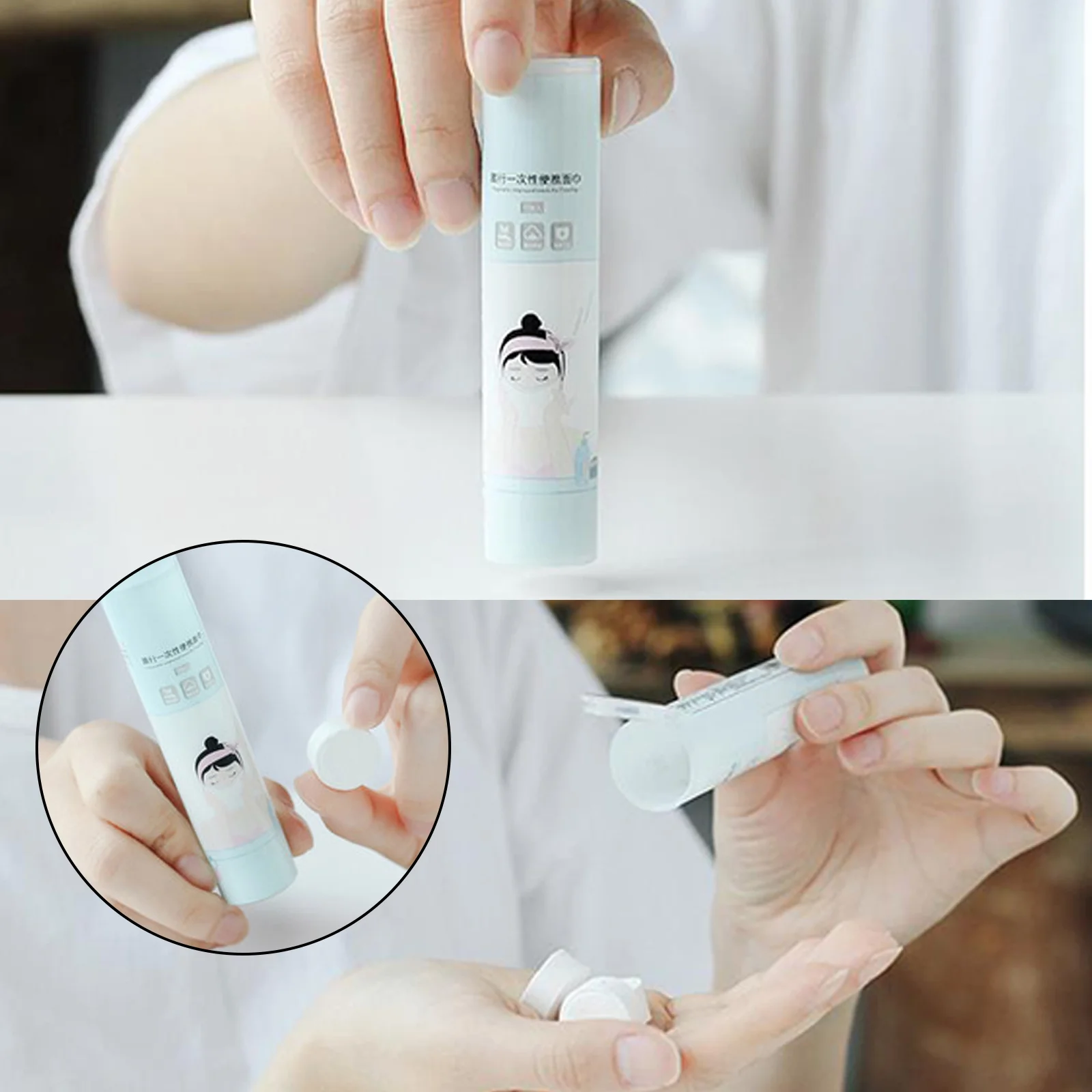 

Portable Travel Disposable Cleansing Towel and Storage Box Compressed Face Towel Magic Wipes Paper Wood Fiber Tissue 10 Capsules
