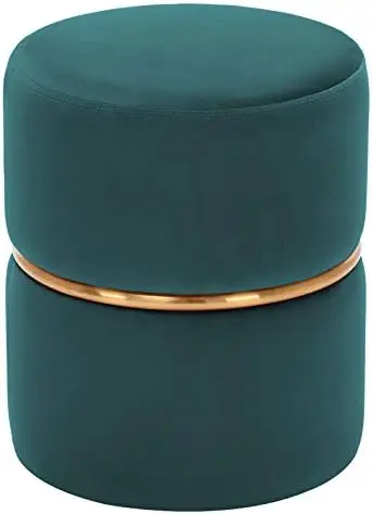 

Modern Round Velvet Ottoman Footrest Vanity Stool Bronzed Fabrics Padded Stool for Living Room, Bedroom Atrovirens Folding step