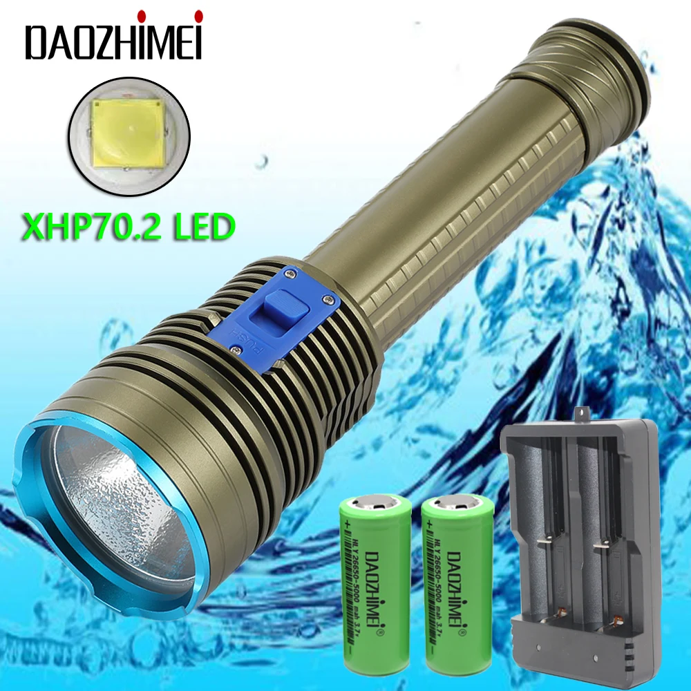 

Самый мощный светодиодный фонарик для дайвинга XHP70.2, подводный водонепроницаемый фонарь для подводного плавания на 100 м, фонарик для дайвинга IPX8, люмен