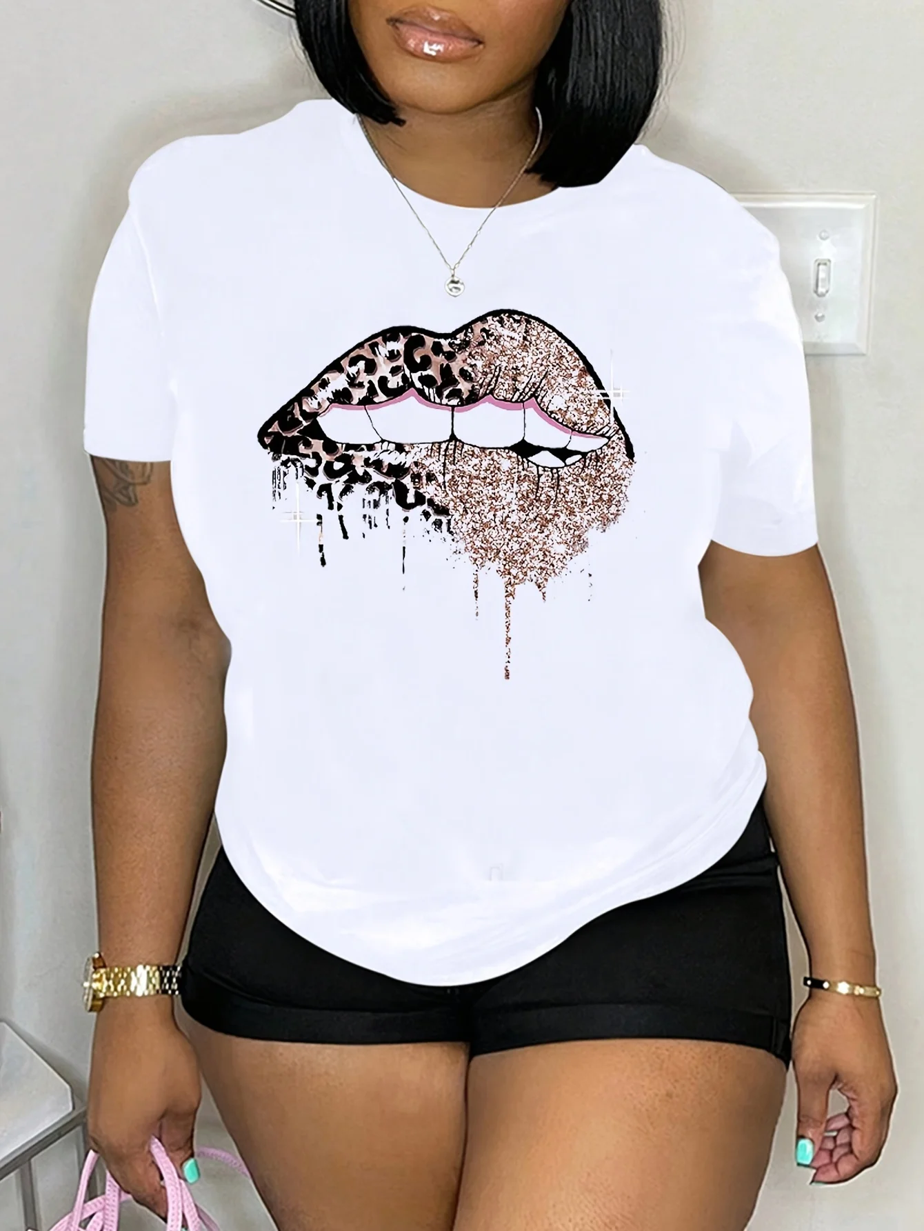 Футболка Parara женская с принтом губ модная Повседневная рубашка круглым вырезом и