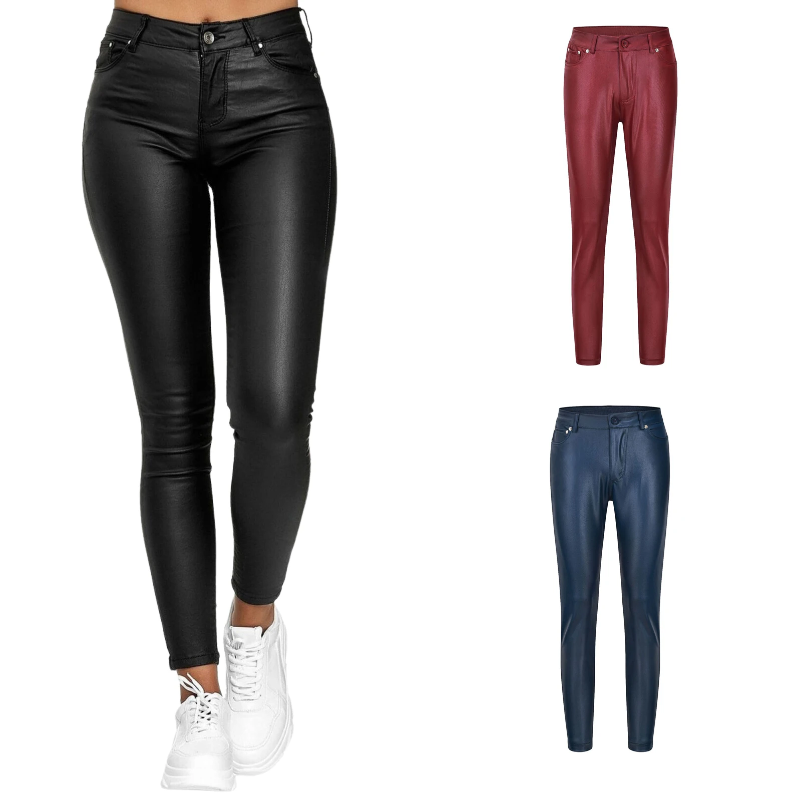

2022 Female Leather Leggings Pants Girl Solid Small Feet Pants Stretch Trousers Slim Fit Autumn High Waist Casual Pants