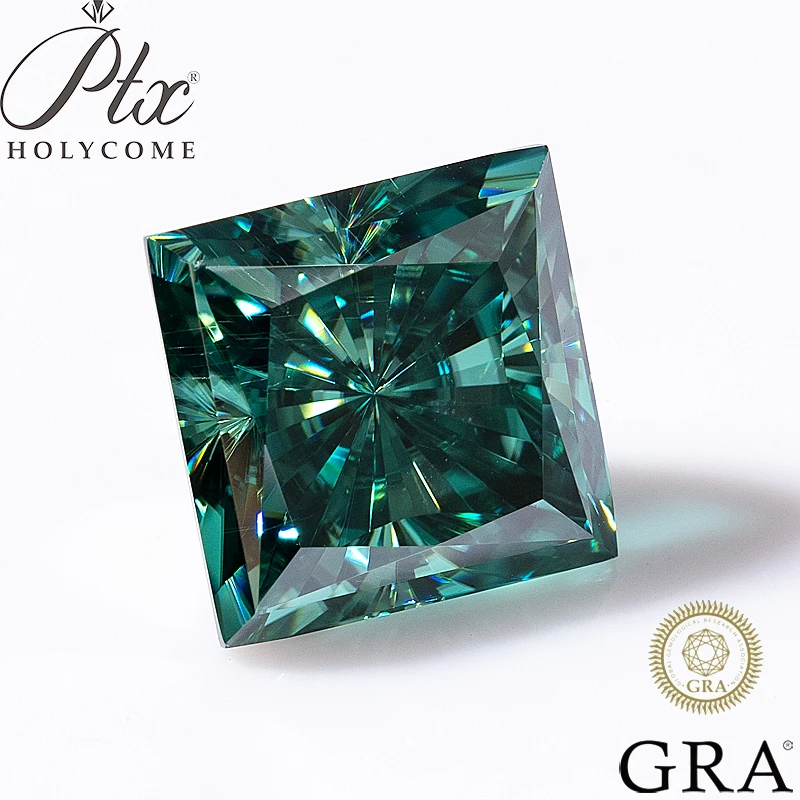 Loose Moissanite Gemstone Green Color Crushed Ice Princess Cut Brilliant Gemstone Diamond VVS Clarity Engagement Jewelry Making