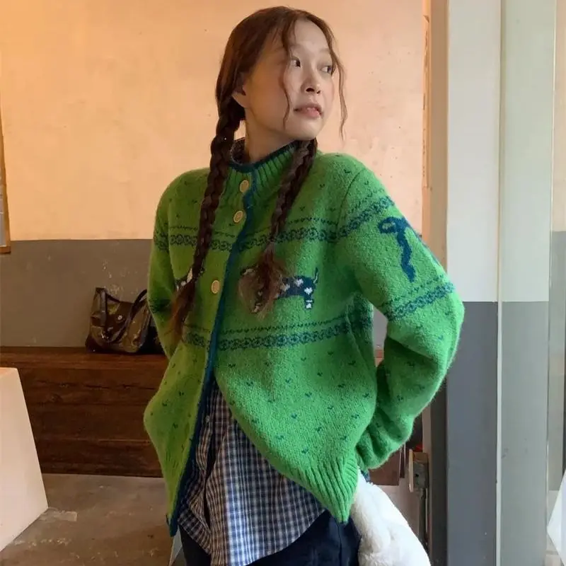 Винтажный вязаный кардиган Deeptown Fair Isle женский рождественский свитер с длинными