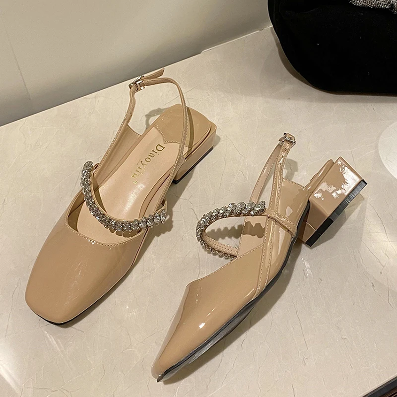 

Ladies High Heels Sandals 2022 Party Mary Janes Black Slides Woman Pumps Fashion Square Toe Black Female Shoes For Women