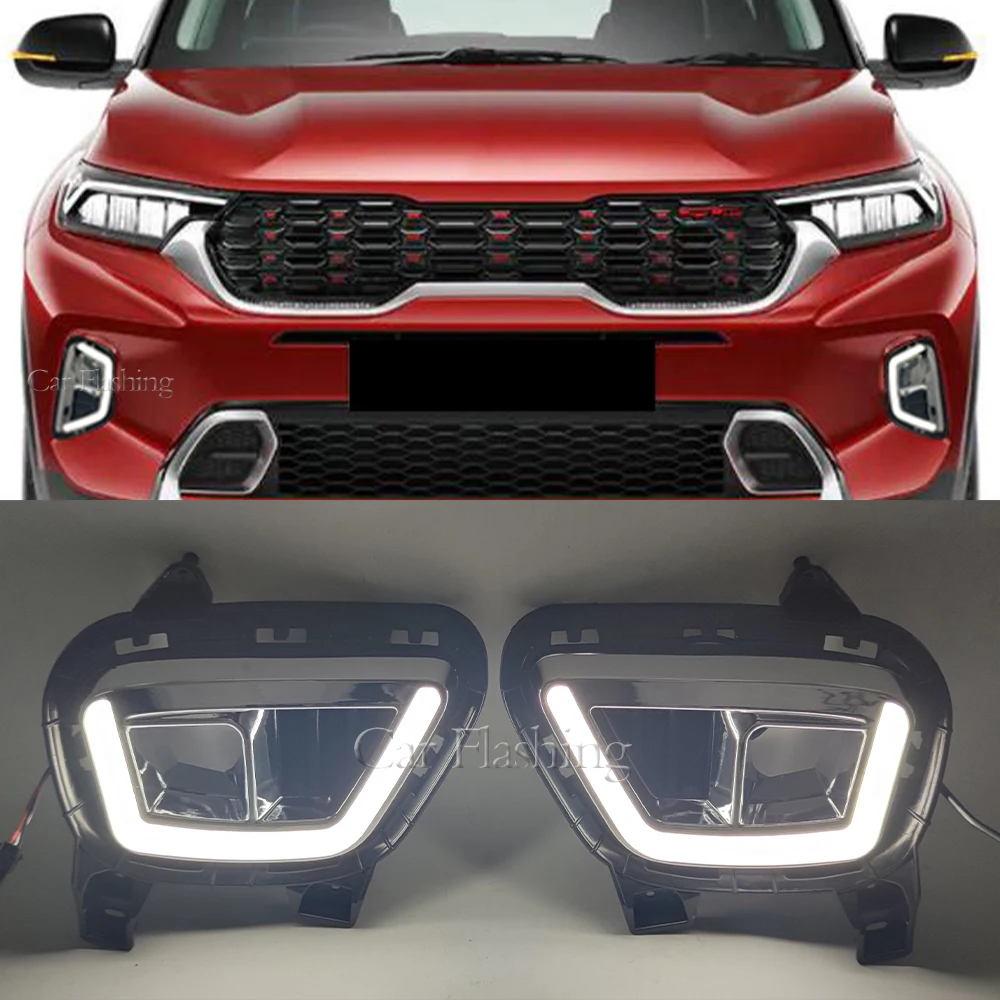 Car Flashing 1Set Auto lighting For Kia Sonet 2020 2021 Daytime Running Light Fog light Lamp LED DRL With yellow turn signal - купить по