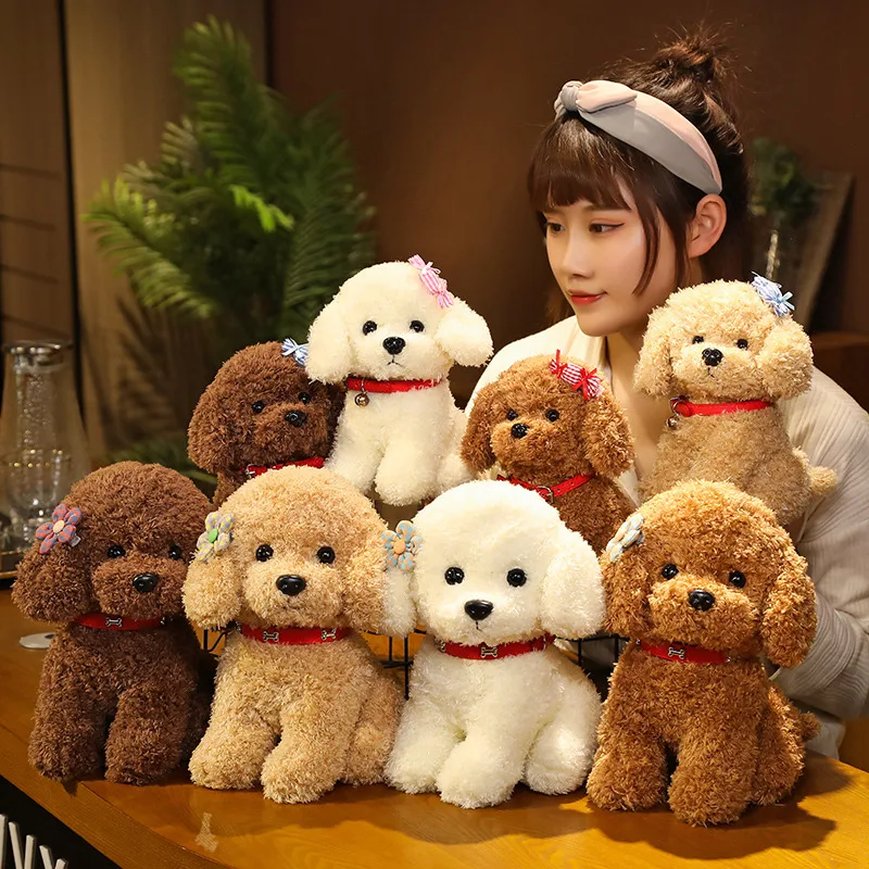 

Lovely Curly Hair Teddy Dog Plush Toys Wears Collar Head Flower Teddy Dolls Stuffed Soft Toy Kids Baby Birthday Gifts