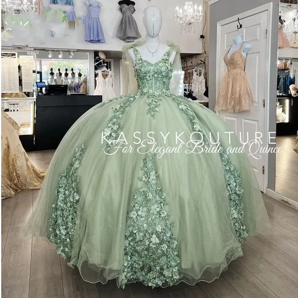 

Mint Green Charro Quinceanera Dresses Ball Gown Sweetheart Tulle Appliques Puffy Mexican Sweet 16 Dresses 15 Anos