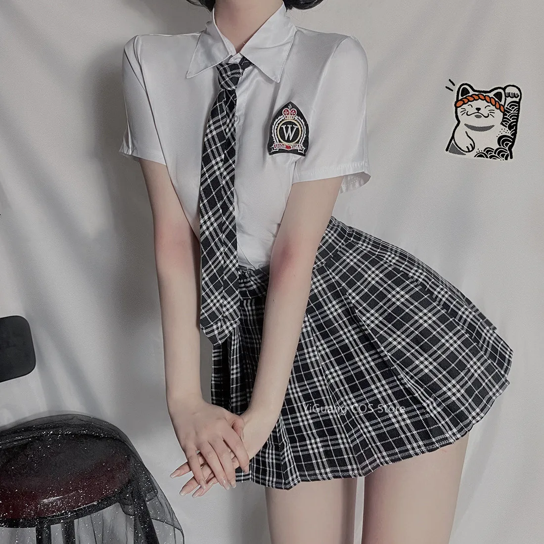 

Униформа для студентов, одежда для косплея, новая стильная плиссированная юбка с высокой талией, черная готическая Сексуальная Милая Мини-ю...