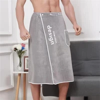 mens coral fleece bath skirt is anti empty and can wear bath towel for soft and absorbent swimming and bathing simple bathrobe