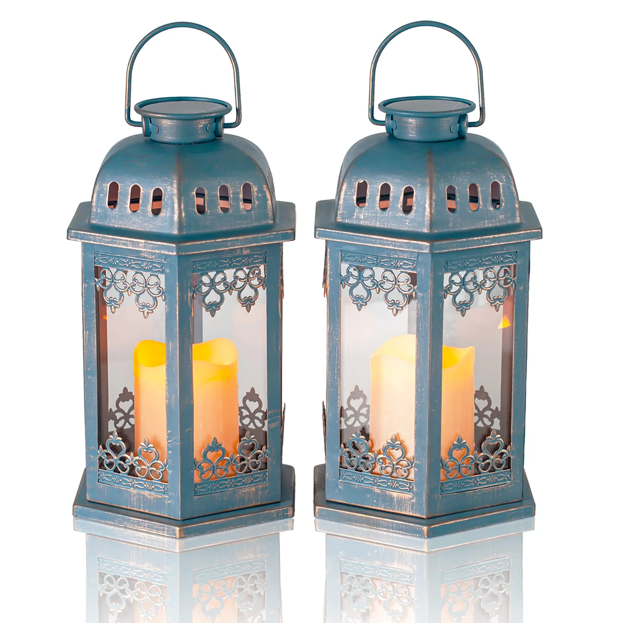 

Solar Lanterns 2 Pack Blue - Hanging Solar Lights With Flickering