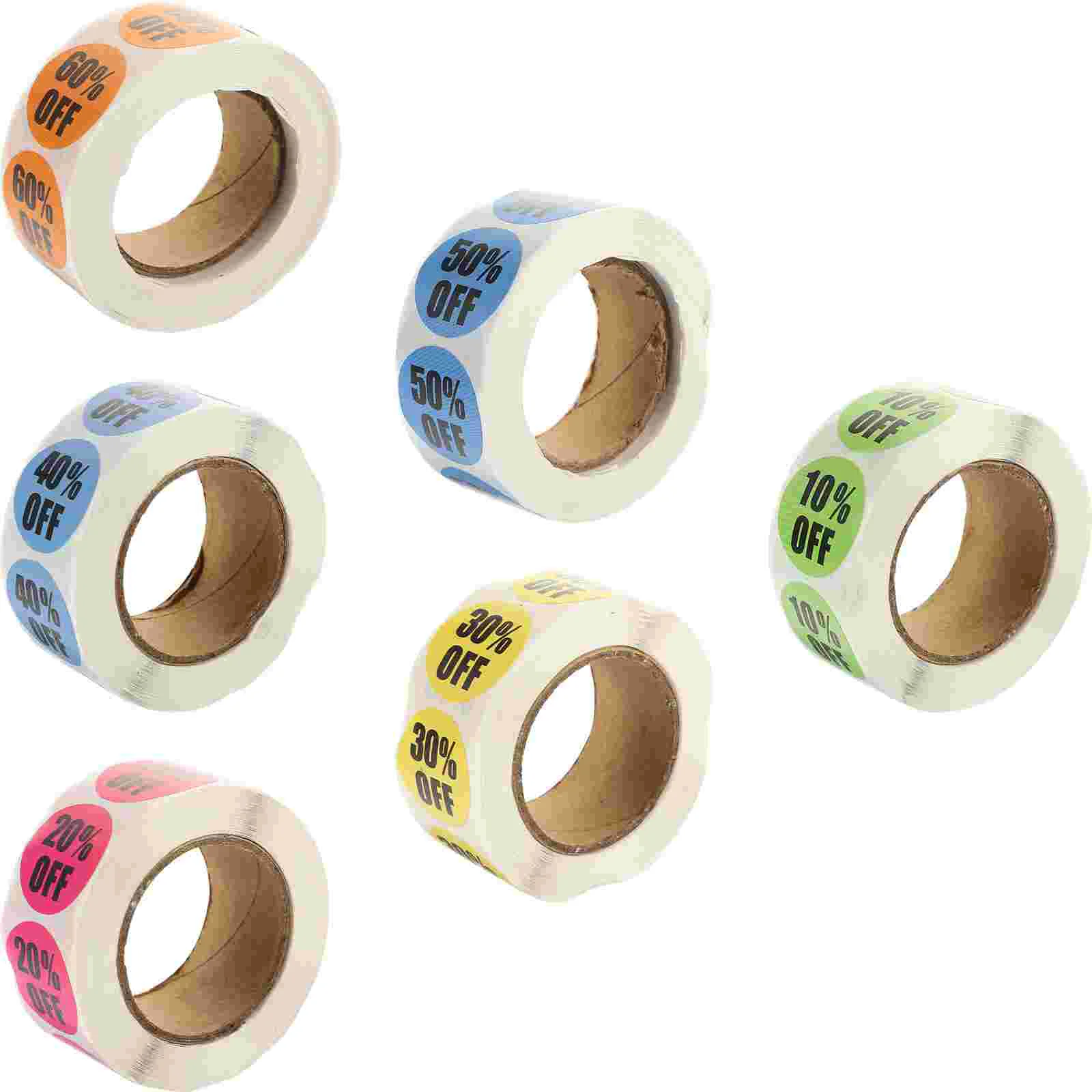 

6 Rolls Discount Stickers Supermarket Price Label Small Scratch Paper Colorful Retail Sale Labels