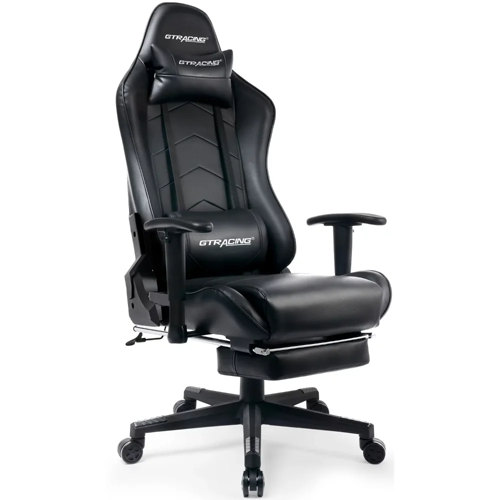 

GTRACING Gaming Chair with Footrest Ergonomic Reclining Leather Chair, Black