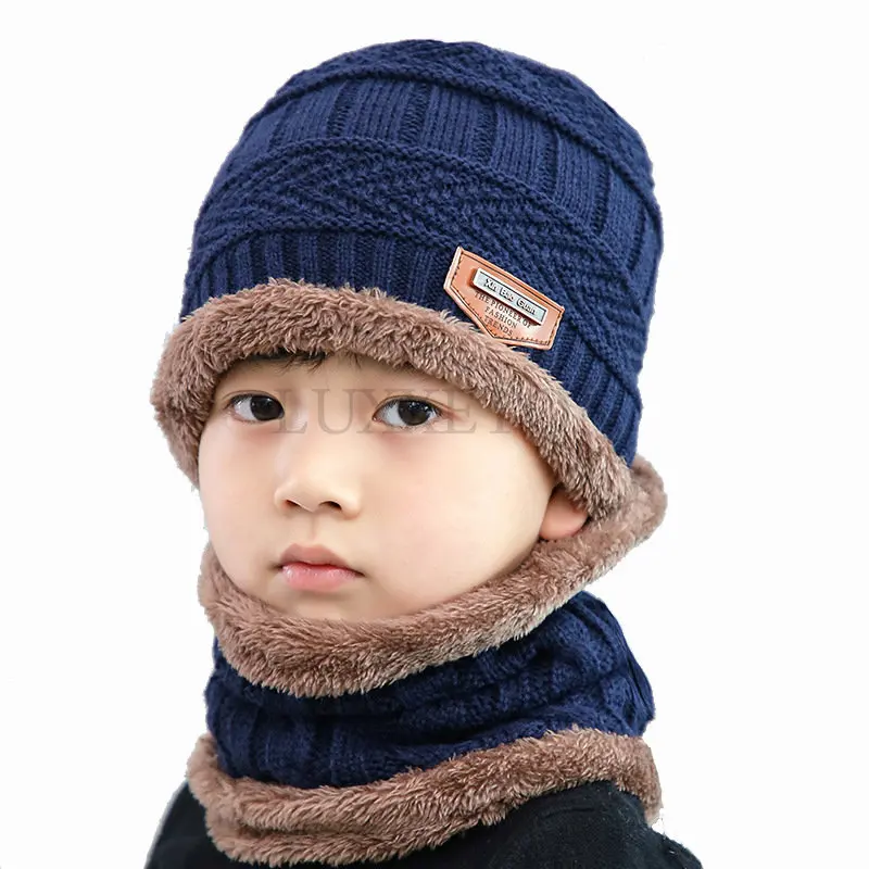 

Children Winter Knit Hats Girls Beanie Hat Kids Newest Cap Scarf Set Warm Skull Neck Warmer with Thick Fleece Lined Winter Child