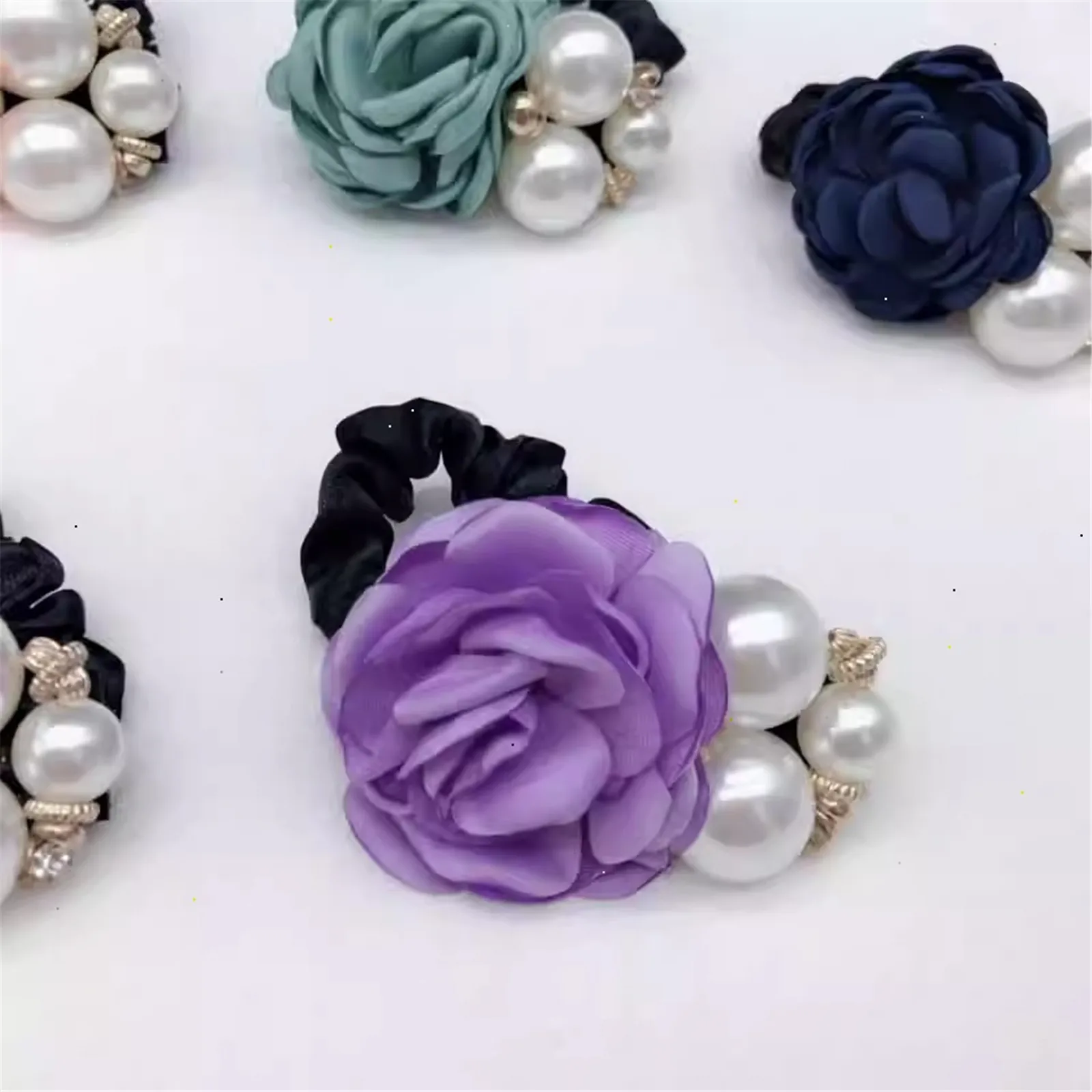 Модная повязка для волос с жемчужной розой эластичная веревка тканевая резинка