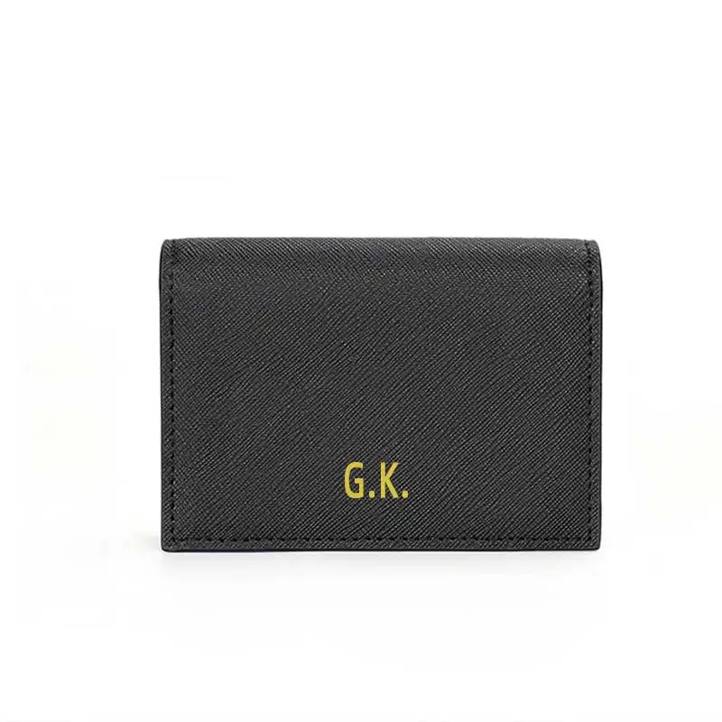 Custom Name Card Holder Wallet Genuine Leather Card Case Men Mini Wallets Simple Bank Pocket Monogram Name DIY Present Purse