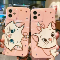 2021 disney cartoon marie cat iphone case with cat ears iphone 13 pro max 12 pro max cover cute kawaii silicone blue point drill