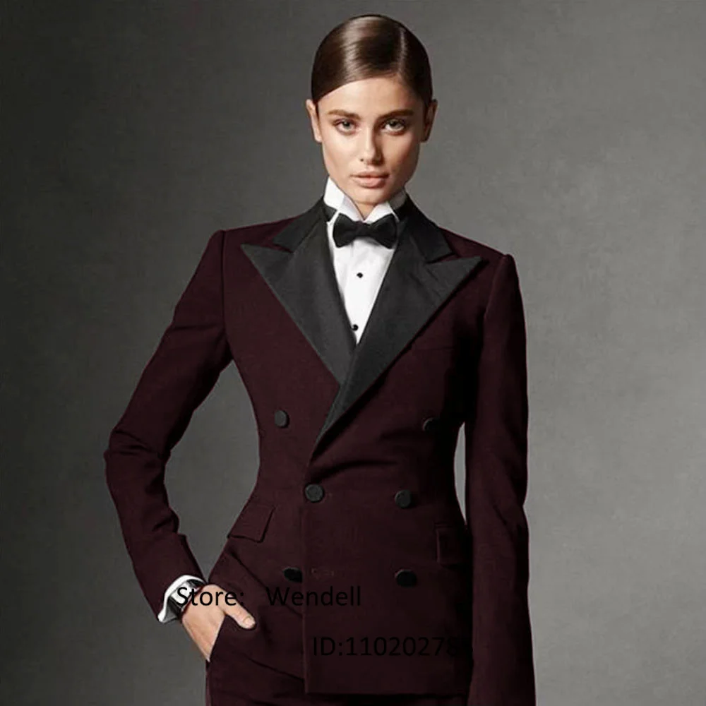 Women's Suit Lapel Collar Double-breasted Dress Luxury Birthday Party Custom 2 Piece Outfit Set Women Pant Suits Trouser Sets
