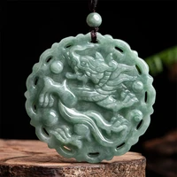 burmese jade dragon phoenix pendant stone necklace gift jewelry emerald real natural green chinese amulet fashion jadeite