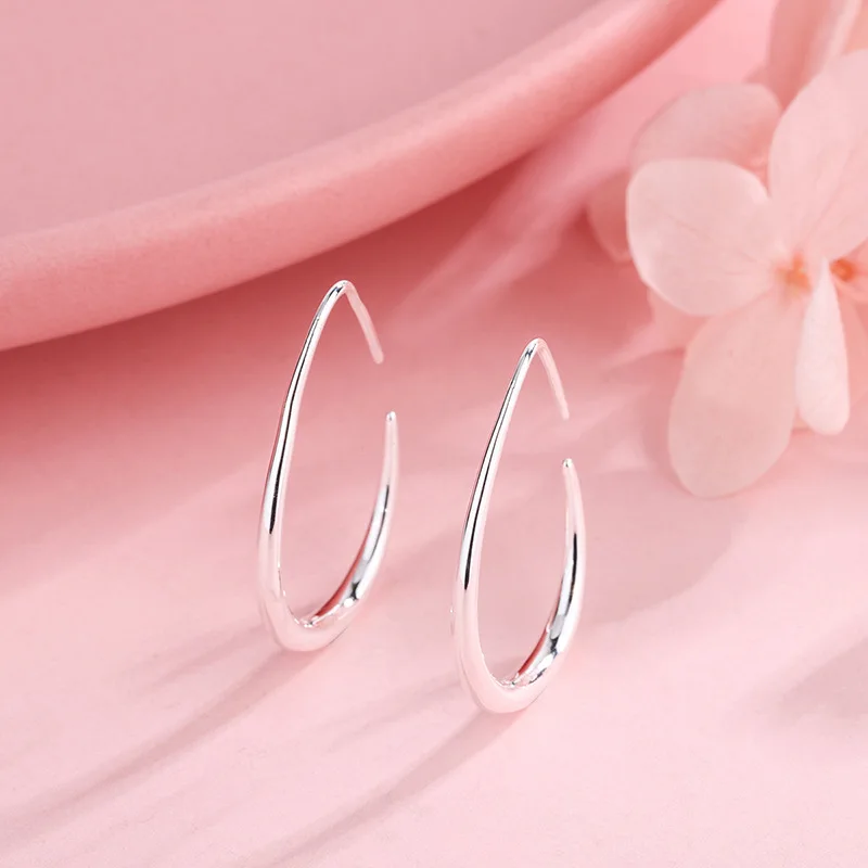 Silver Teardrop Hoop Earrings for Women 14k White Gold Plated Chunky Large Oval Lightweight Statement