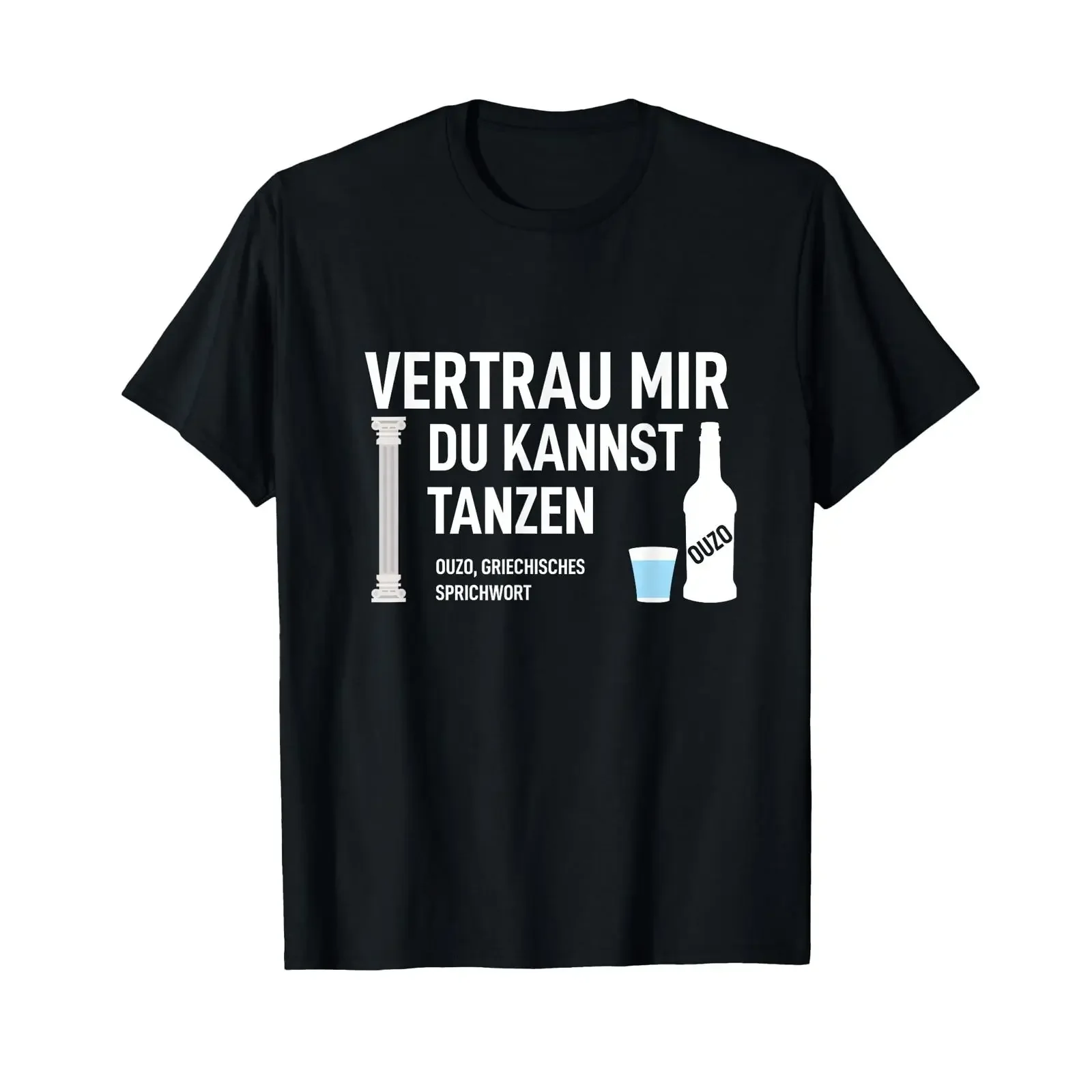 Фото Футболка с греческой послоговорностью и немецким текстом Vertrau mir du kann Tanz, винтажная, с эффектом потертости, с принтом, слегка дышащая, эластичная, стильная. №1