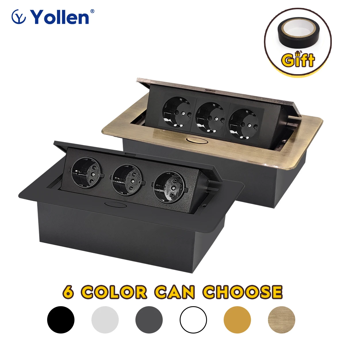 

3EUR Module Table Socket Aluminum Panel 6color Black/Silver/White/Grey/Bronze Gold(бронза винтажна)/Dark Gold Desk Socket 45SIZE