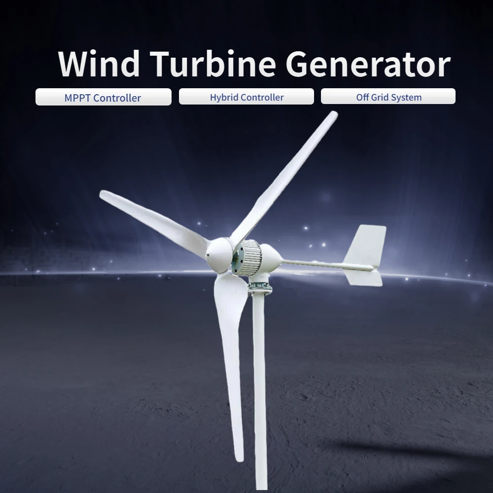 

8000W 24V 48V 96V 3 Blades Horizontal Wind Turbine Generator Windmill With MPPT Charger Controller and Off Grid Inverter System