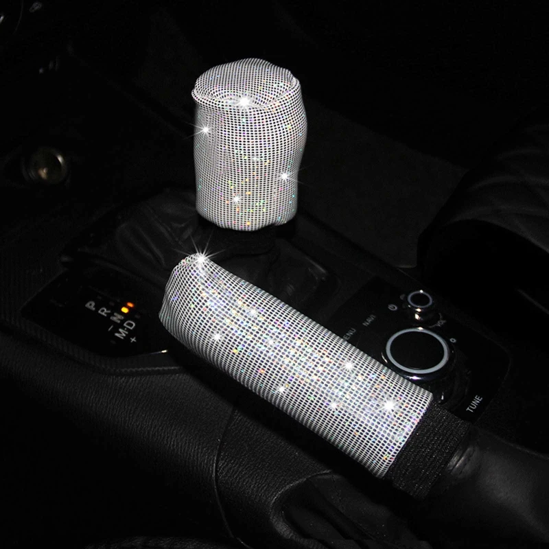 

For Diamond Crystal Car Gear Shift Collar Cover Glitter Rhinestones Auto Shifter Hand Brake Decorations Interior Accessories