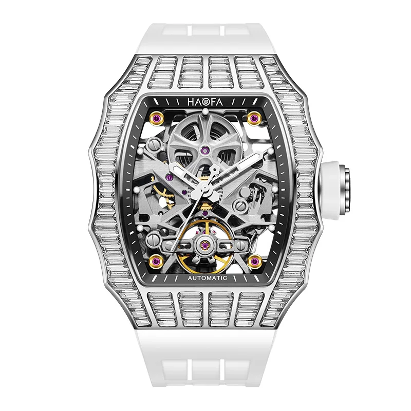 

Мужские автоматические механические часы-скелетоны Haofa с фианитом и сапфировым стеклом, водонепроницаемые светящиеся нестандартные часы 1983