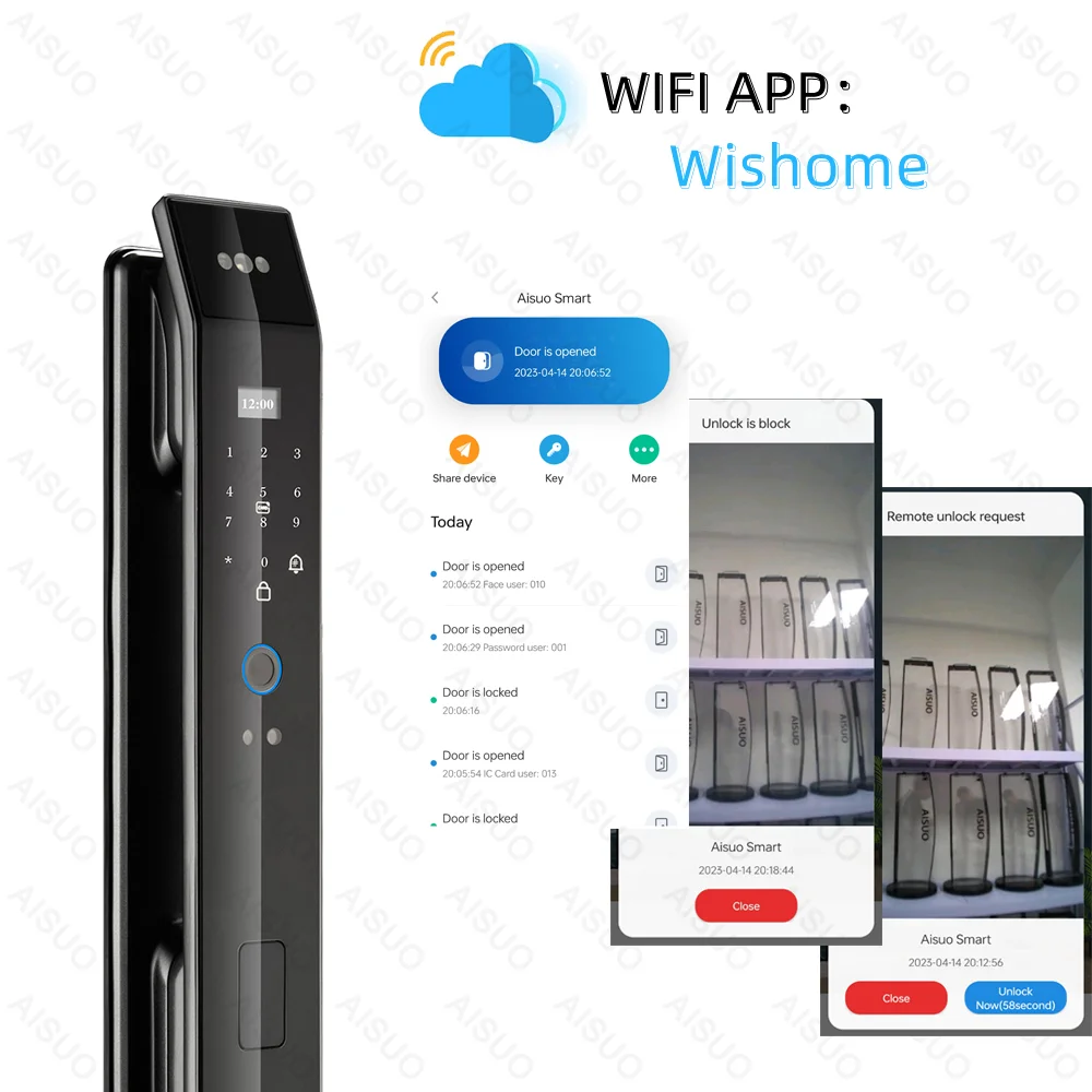 Фото Video En Tiempo Real WIFI APLICACION Huella Digital Cerradura De Puerta Inteligente Con Camara Cerradura Inteligente Digital №3