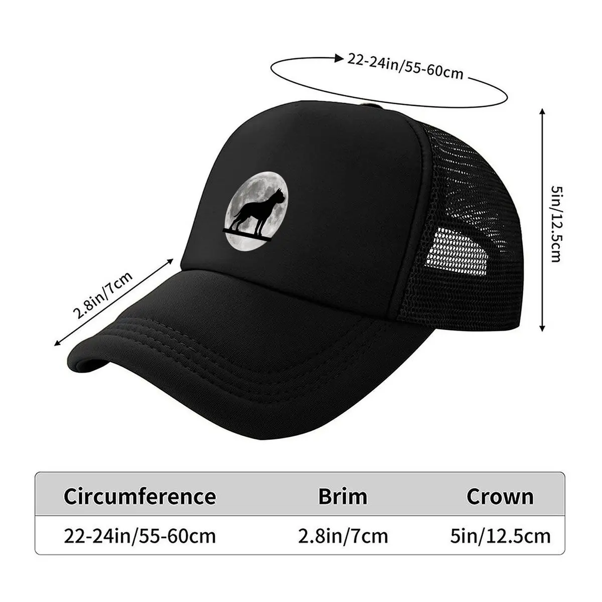 Фото Бейсбольная кепка Black Dog Silhouette Full Moon Graph Mesh для женщин и мужчин, пляжная кепка в стиле хип-хоп №2