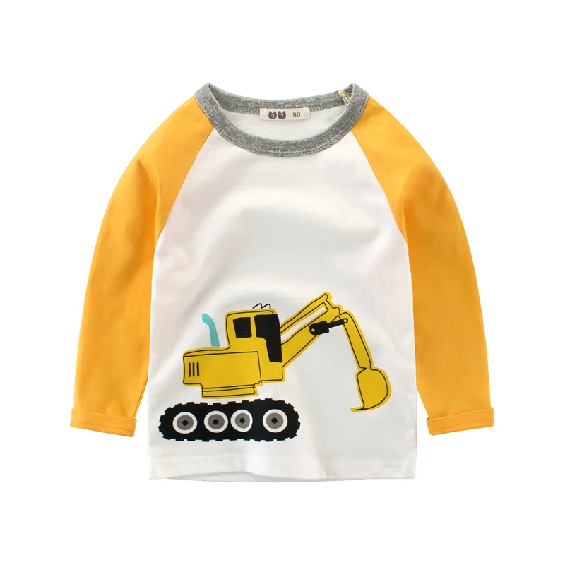 

Children's Tops Boys T-shirts Long Sleeve Autumn Baby Kids Girls Cotton Cartoon Print Spring Car Clothes Tees For 2-8 Years