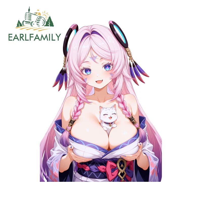 

EARLFAMILY Hentai Citсла, автомобильная наклейка, хентай, большая грудь, милая кошка, девушка, пик, водонепроницаемая наклейка, декор для окон